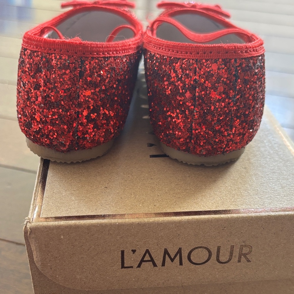 L'Amour Kids Sparkly Red Dress Shoes - Picture 3 of 7